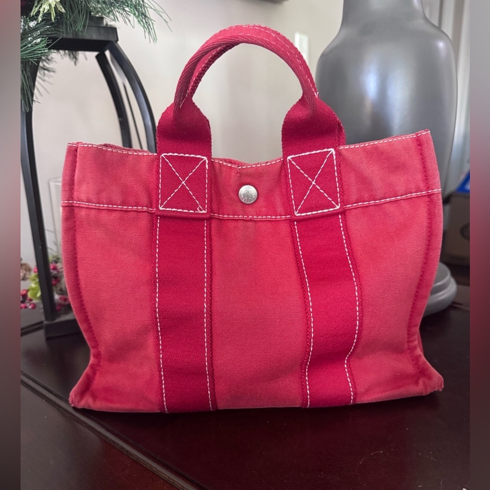 Hermès Paris Vintage Canvas Tote – Red | Rare Early Style - Picture 1 of 16